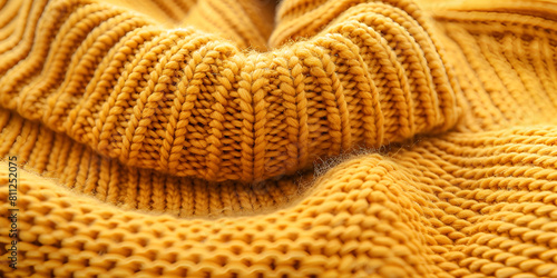  Close-up of a cozy yellow sweater. photo
