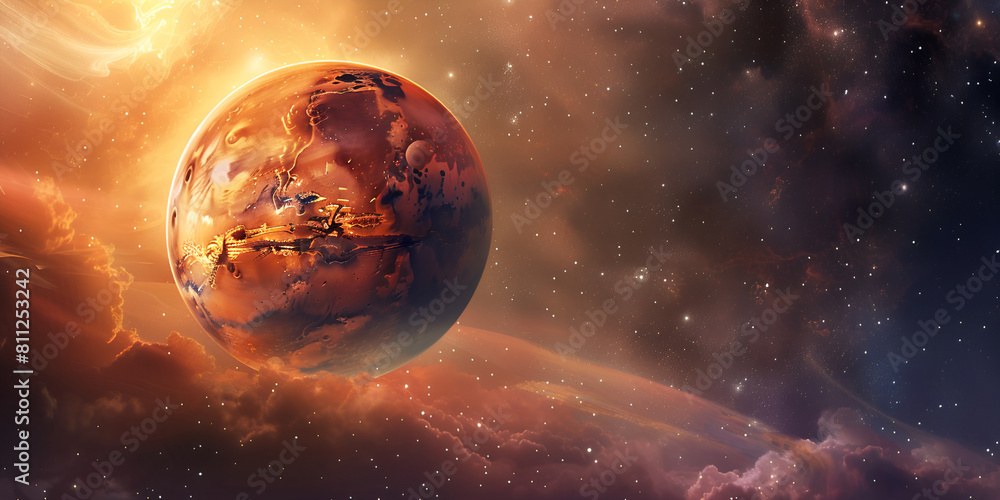 Obraz premium Mars, the red planet, floating in the vastness of space.