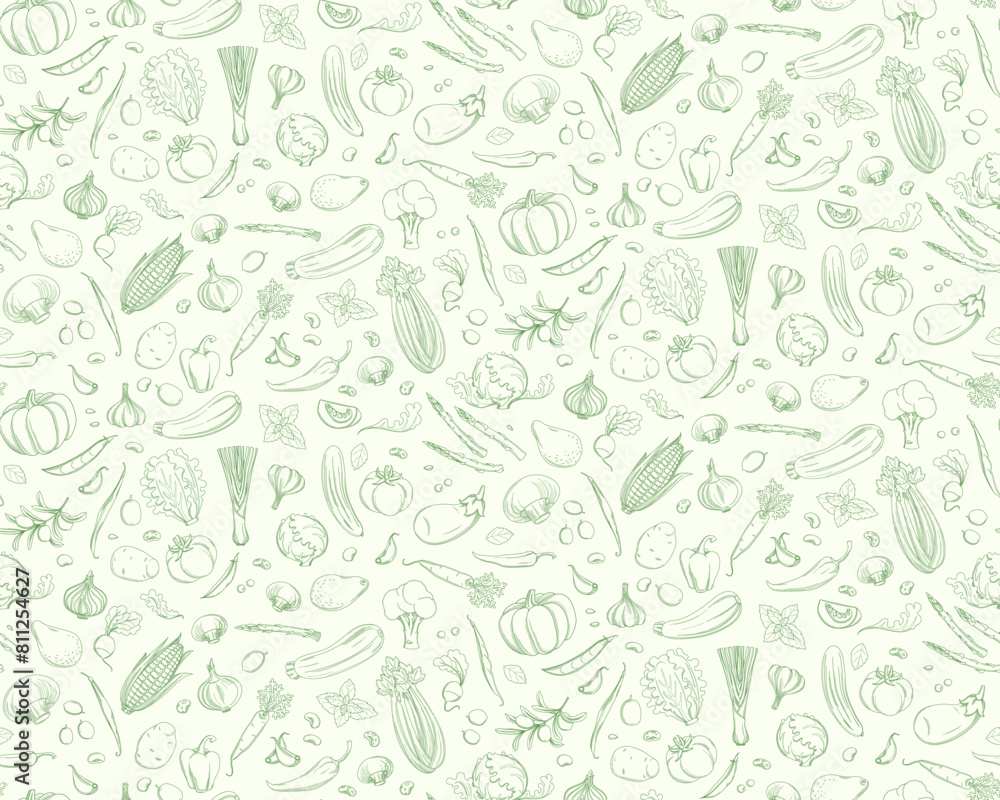 Farm Fresh Organic Vegetable Sketch Pattern for Kitchen Decor. Farm Fresh Organic Vegetable Sketch Pattern for Kitchen Decor.