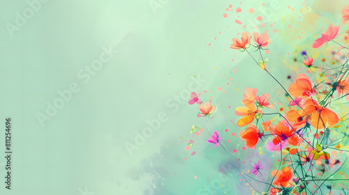 Vivid blooms in abstract on light green canvas