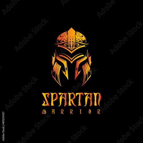 A Fierce Spartan Warrior Logo, Showing Power and Strength on a Dark Background, Gradient Logo