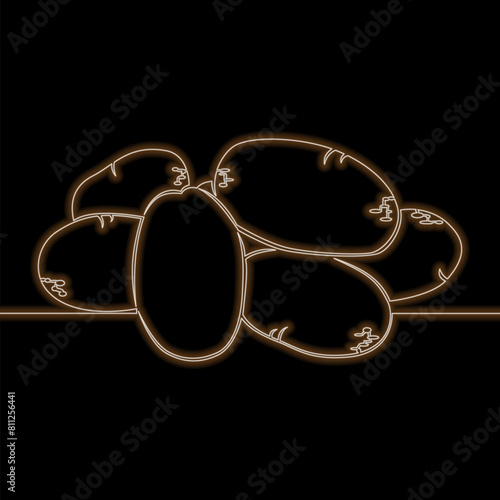 A pile of fresh potatoes on black background icon neon glow vector illustration concept