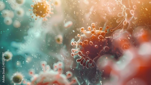 Abstract background of bacteria or infectious viruses in the body, close-up realistic