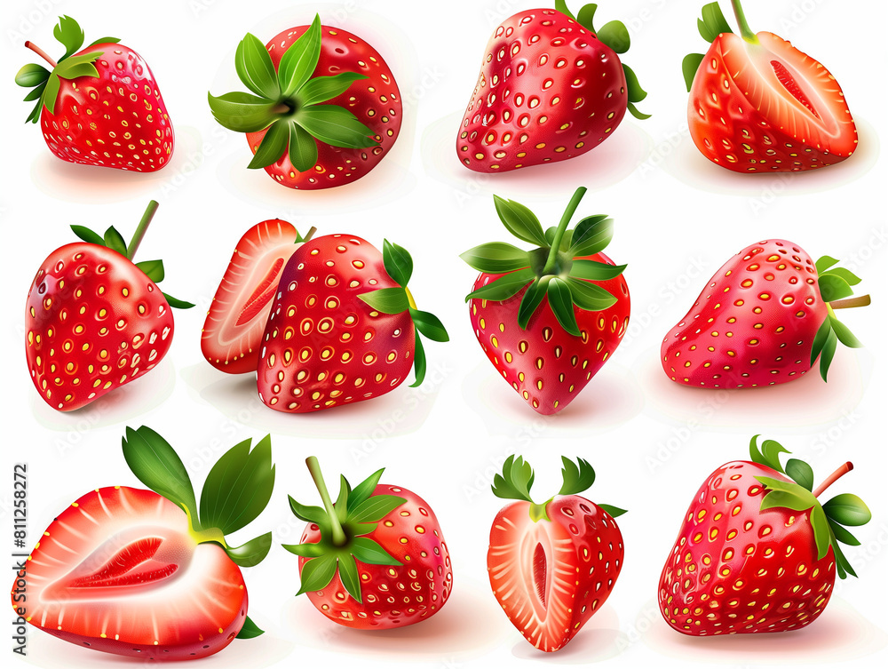 Set of strawberry with slice fruits isolated on white Set of strawberry with slice fruits isolated on white