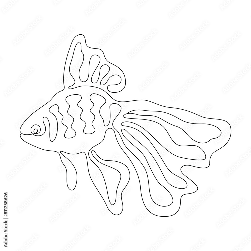 Goldfish is hand-drawn in one continuous line. Vector illustration isolated on a white background. Goldfish is hand-drawn in one continuous line. Vector illustration isolated on a white background.