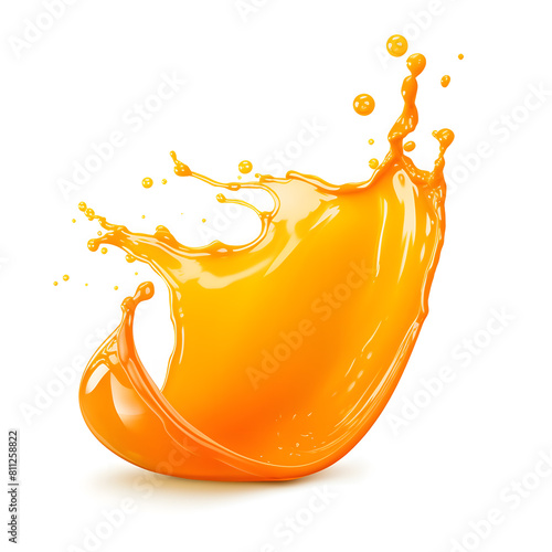 Orange juice splash with drops isolated on white background