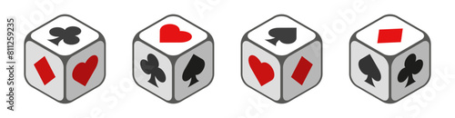 Dice set with playing card suit. Casino clipart.