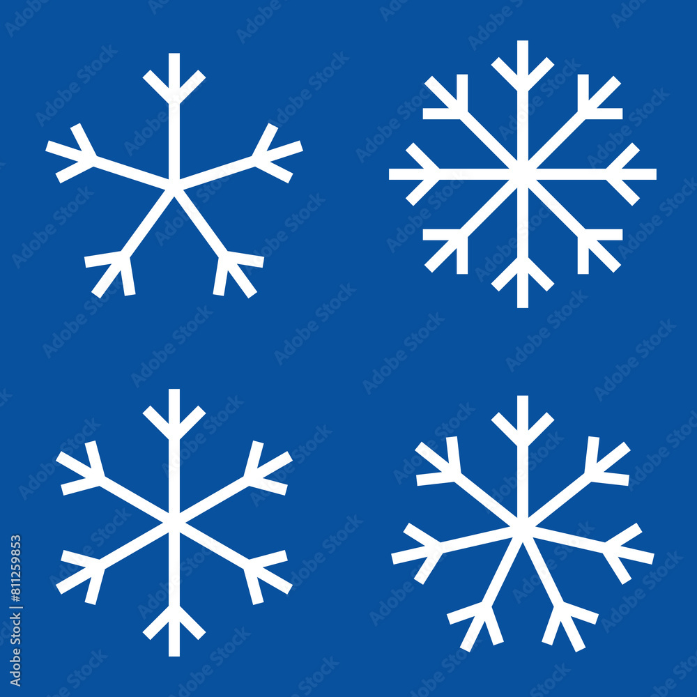 Set of White Snowflakes Isolated on Blue Background Set of White Snowflakes Isolated on Blue Background