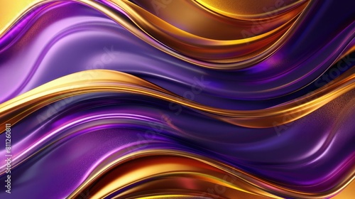 Abstract Background with 3D Wave Bright Gold and Purple realistic