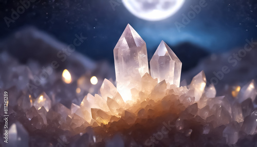 Crystal quartz under the moonlight - energetic stones 