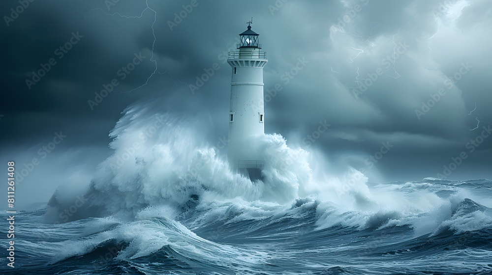 Lighthouse Standing Tall Against A Stormy Sea