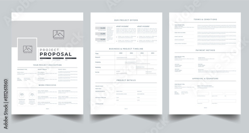 Project Proposal Template , Project Plan, Client Proposal Template , Business Proposal , Brief Proposal , Project Guide Template With 3 Page layout Design