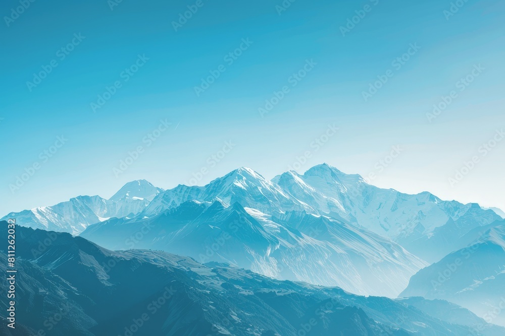 A clear view of a majestic mountain range in the distance under a blue sky, A majestic mountain range under a clear blue sky A clear view of a majestic mountain range in the distance under a blue sky, A majestic mountain range under a clear blue sky