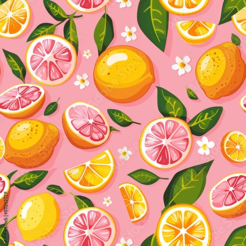 grapefruit citrus pattern on pink. ai generated