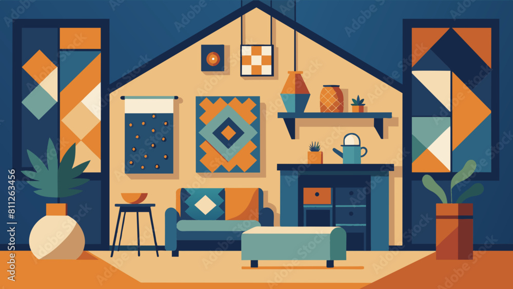 Fototapeta premium Modern Stylish Living Room Interior with Vibrant Decor Accents
