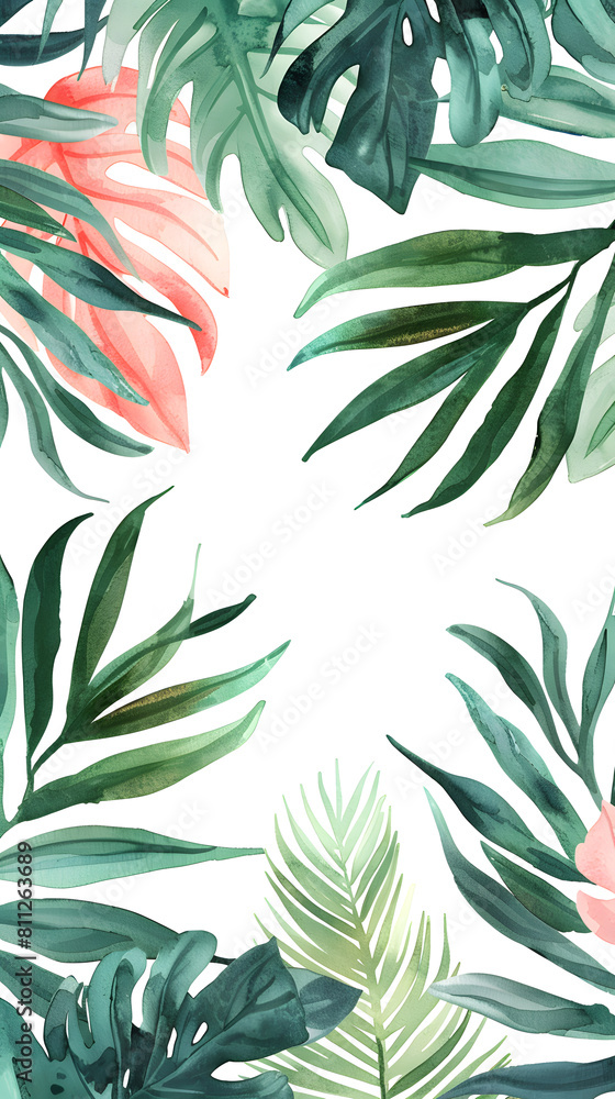 Watercolor frame with tropical leaves and jungle plants Watercolor frame with tropical leaves and jungle plants