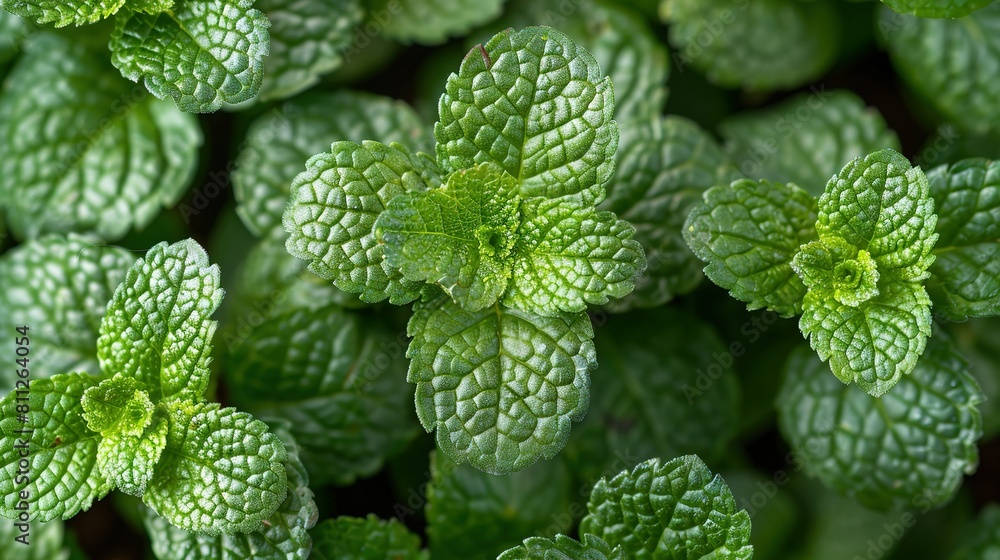 A close-up of a group of mint plants with green leaves on the top and bottom A close-up of a group of mint plants with green leaves on the top and bottom