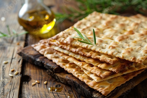 matzoh with herbs and sea salt an integral element of the Passover festival. Jewish cuisine. photo