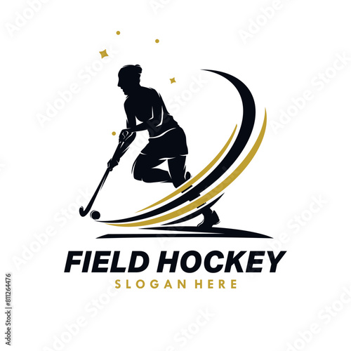 Woman Field Hockey Silhouette logo design template