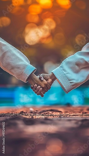 Close up of judoka s hands on opponent s gi, showcasing control and technique in olympics photo