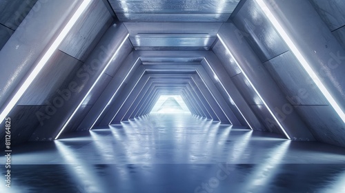 Abstract flying in futuristic corridor with triangle realistic