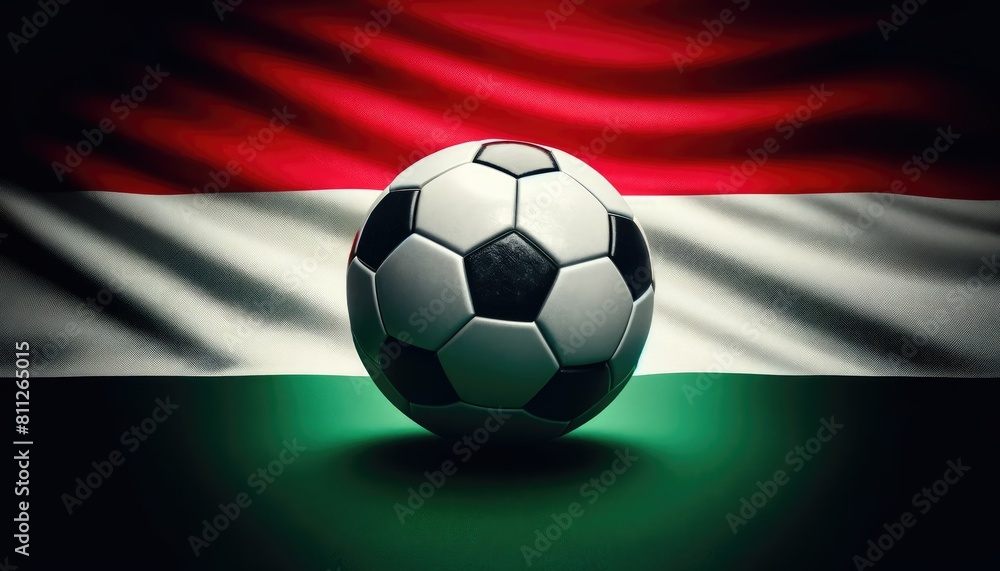 Soccer ball on the background of the Hungarian flag, UEFA Euro, European Football Championship, Europa League, Nations League, Champions League Soccer ball on the background of the Hungarian flag, UEFA Euro, European Football Championship, Europa League, Nations League, Champions League