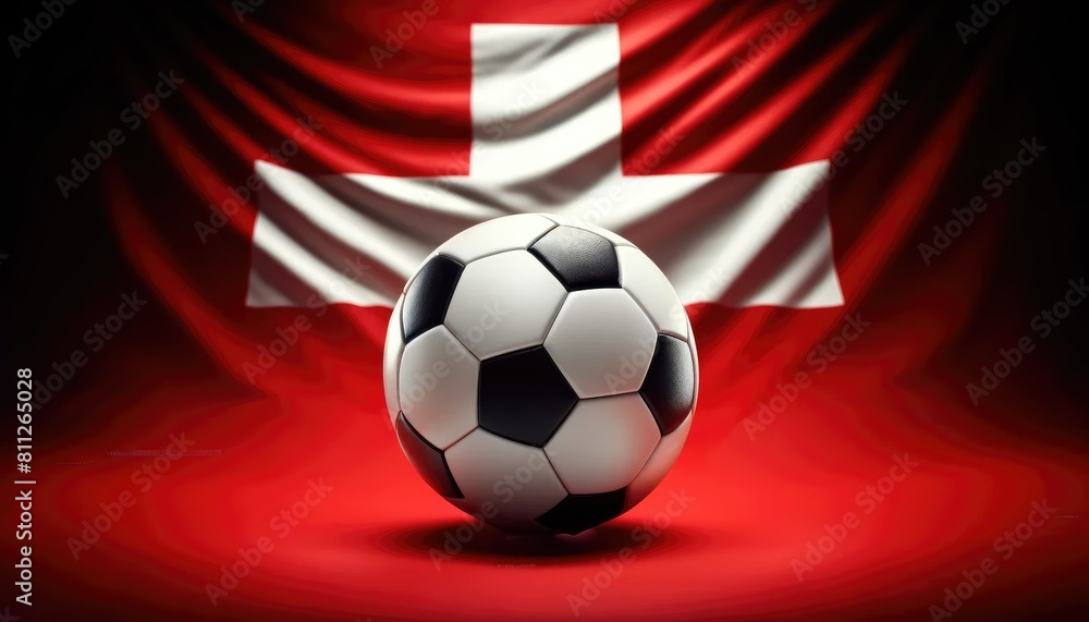 Obraz premium Soccer ball against the Swiss flag, UEFA Euro 2024, European Football Championship 2024 