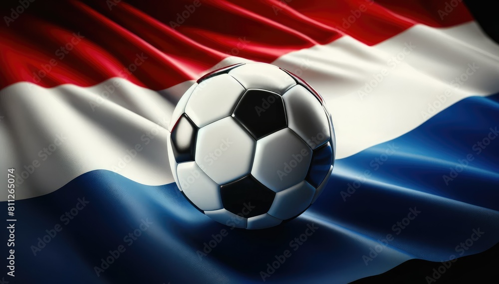 Soccer ball on the background of the flag of the Netherlands, UEFA Euro, European Football Championship, Europa League, Nations League, Champions League Soccer ball on the background of the flag of the Netherlands, UEFA Euro, European Football Championship, Europa League, Nations League, Champions League