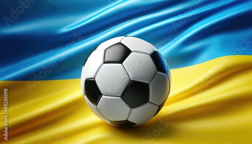 Soccer ball on the background of the flag of Ukraine  UEFA Euro 2024  European Football Championship 2024 