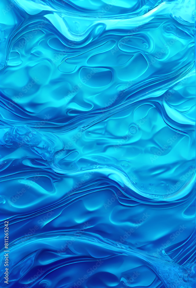 Blue transparent water calm surface with pure blurred ripples, natural blue color aqua pattern, concept of cleanliness, calmness, relaxation, vertical background for drinks menu, spa flyer, banner Blue transparent water calm surface with pure blurred ripples, natural blue color aqua pattern, concept of cleanliness, calmness, relaxation, vertical background for drinks menu, spa flyer, banner
