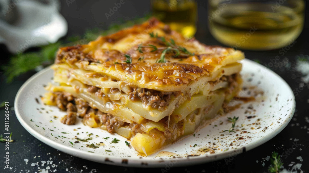 Savory estonian casserole dish on a white plate with fresh herbs, perfect for exploring the cuisine of northern europe Savory estonian casserole dish on a white plate with fresh herbs, perfect for exploring the cuisine of northern europe
