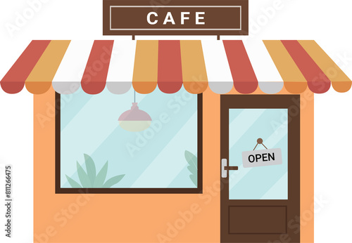 Modern coffeehouse exterior. Cozy coffee shop facade.Traditional popular place to meet, drink and eat.Flat style vector illustration isolated on white background.