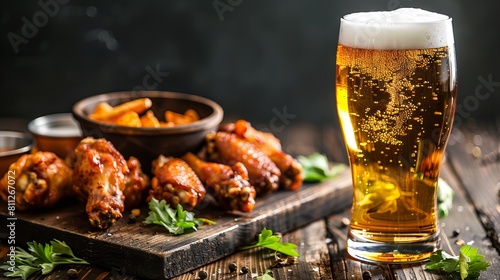 delicious chicken wings with a beer