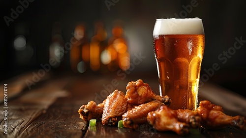 delicious chicken wings with a beer