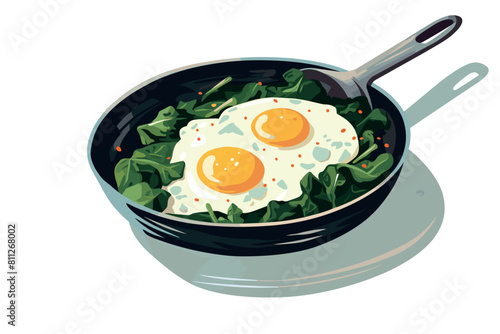 Fried egg on pan over white background
