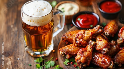 Delicious wings with a beer