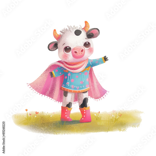 cow superhero white background watercolor (11)