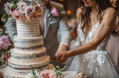 Bride and Groom Cutting Wedding Cake