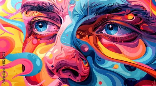 Psychedelic grunge backgrounds. Psychedelic Wall art. Vibrant illustration. AI Generated