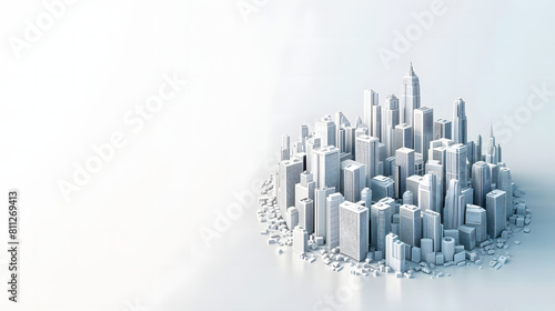 3d isometric city on white background with copy space