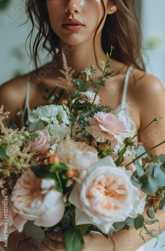 Woman Holding Bouquet of Flowers