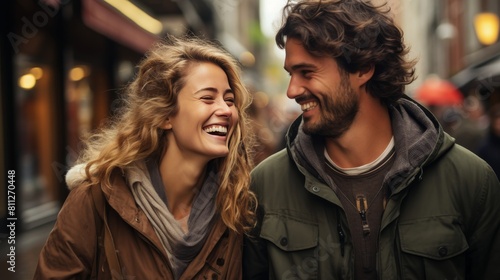 A Man and a Woman Walking Down a Street