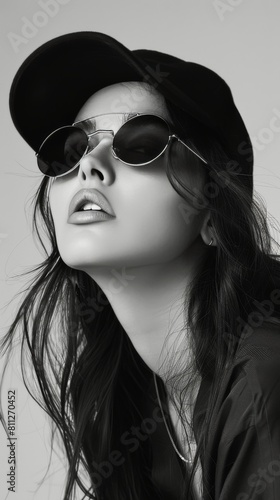 Woman Wearing Baseball Cap and Sunglasses