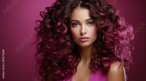 Woman With Long, Curly Hair and Blue Eyes