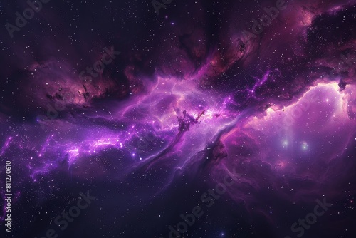 A vast expanse of space filled with stars in mesmerizing shades of purple and blue, A mesmerizing purple nebula stretching across the horizon
