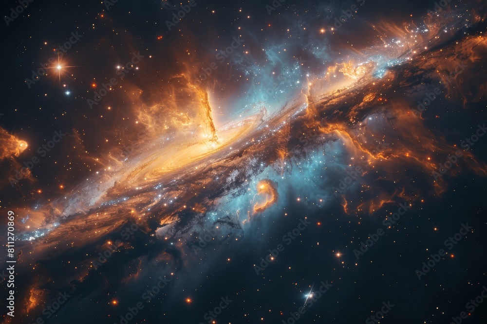 A breathtaking capture of the galaxy with cosmic dust, lively starbursts and gas clouds representing the vastness of space A breathtaking capture of the galaxy with cosmic dust, lively starbursts and gas clouds representing the vastness of space