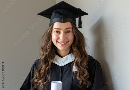 Graduating Woman in Cap and Gown