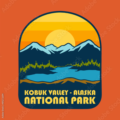 SUNSET ON KOBUK VALLEY - ALASKA NATIONAL PARK BADGE LOGO DESIGN VECTOR ILLUSTRATION