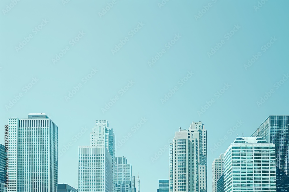 Urban Skyline With Tall Buildings, A minimalist city skyline, emphasizing the clean lines and shapes of the buildings against a clear blue sky Urban Skyline With Tall Buildings, A minimalist city skyline, emphasizing the clean lines and shapes of the buildings against a clear blue sky