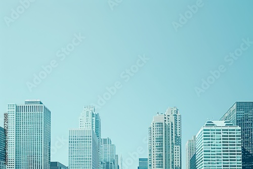 Urban Skyline With Tall Buildings  A minimalist city skyline  emphasizing the clean lines and shapes of the buildings against a clear blue sky